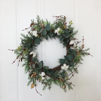 

Natural Cotton Dried Artificial Flower Wreath Simulation Flower Wreath Christmas Decoration Home Door Hanging Decor