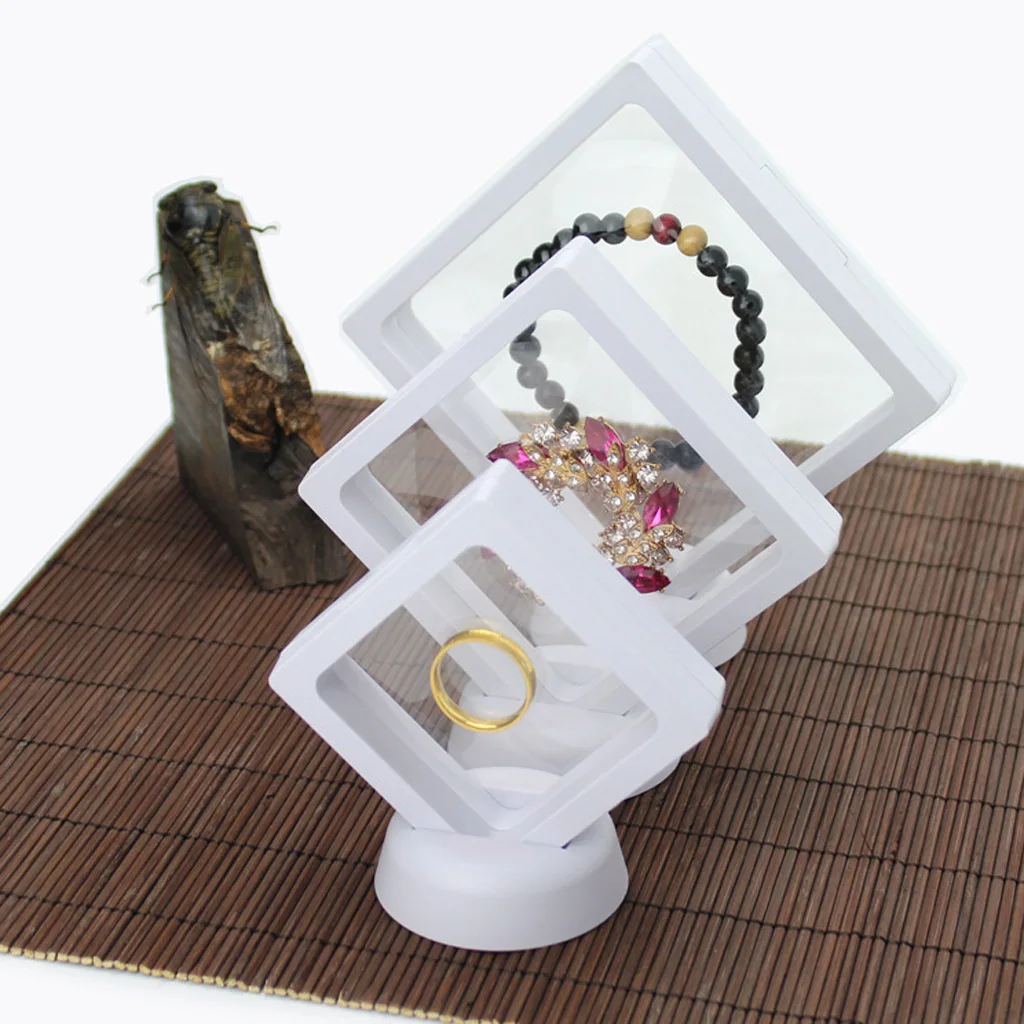 Jewelry 3D Floating Display Frame Case Box Exhibition, Collectibles Display White