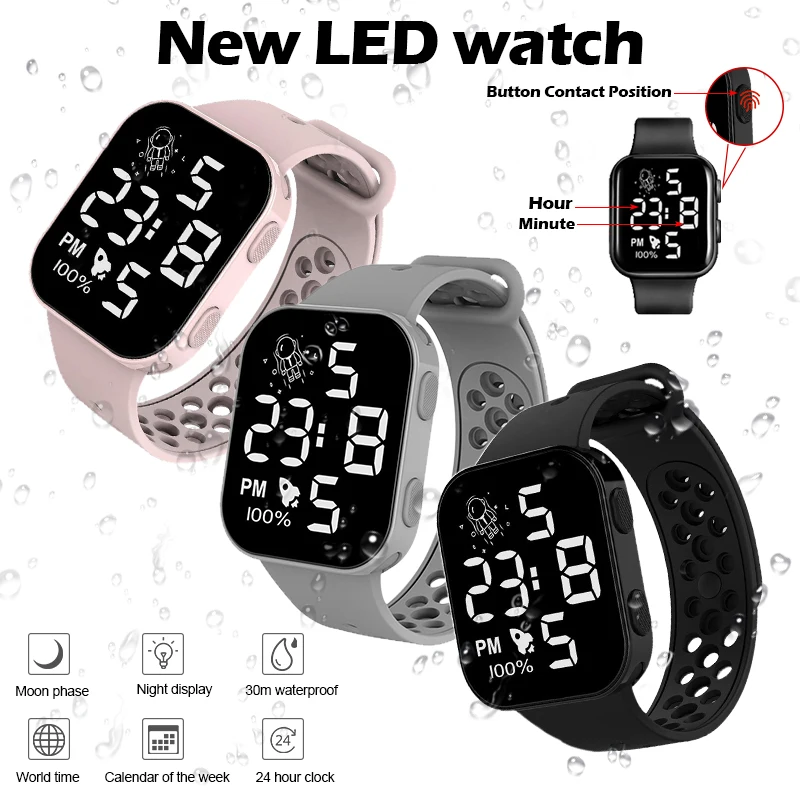Reloj de pulsera Digital LED para hombre y mujer, cronógrafo de diseño de moda, resistente al agua, con pantalla luminosa de ABS, regalo para niña, 2023