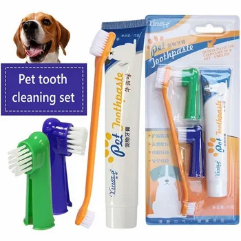 

Pet Toothbrush Set Dog Cat Toothpaste Vanilla/Beef Taste Oral Cleaning Dog Finger Tooth Back Up Brush Care Set Pet Supplies