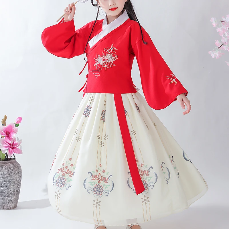 Детские платья для девочек в китайском стиле Hanfu новогодвечерние праздничное