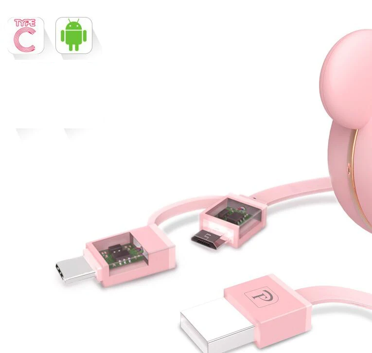 2 в 1 Выдвижной Micro usb кабель для iPhone XS Max Медведь Дизайн USB кабель для OPPO VIVO микро кабель
