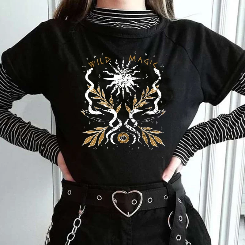 VIP HJN Vintage Boho Short Sleeve Oversized Tshirt Wild Magic Mystical Astrology T-Shirt Women Halloween Witch Tee Cute Top | Женская