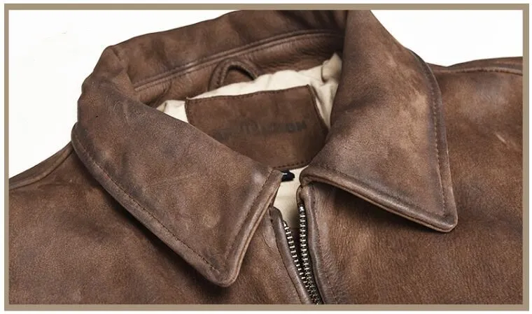 Винтажная коричневая мужская кожаная куртка пилота размера плюс XXXL из натуральной толстой кожи для русской зимы приталенное кожаное пальто авиатора