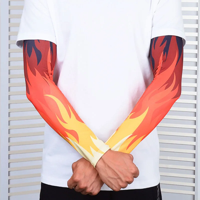 2Pieces Men Women Game Running Sleeves Cycling Cuffs muffs Arm Warmers Quick Dry Sport Gaming Tattoo Sleeve Elbow Pads Arm Cover 4