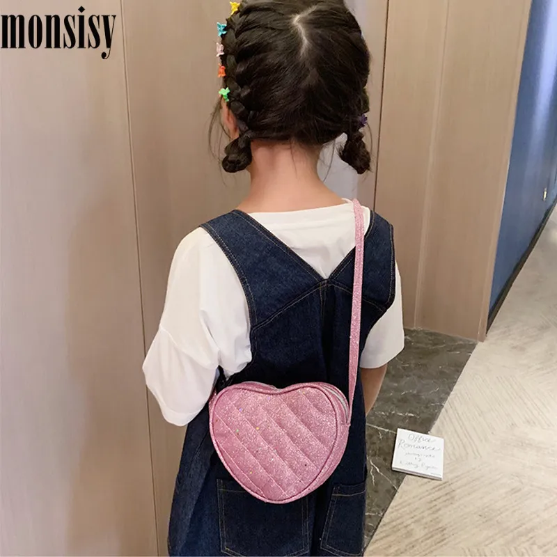 Monsisy/Новинка года; Детские сумки через плечо для девочек из искусственной кожи; блестящие сумки на плечо с сердцем; детские сумки-мессенджеры в стиле Лолиты; Кошелек для монет; Bolsa