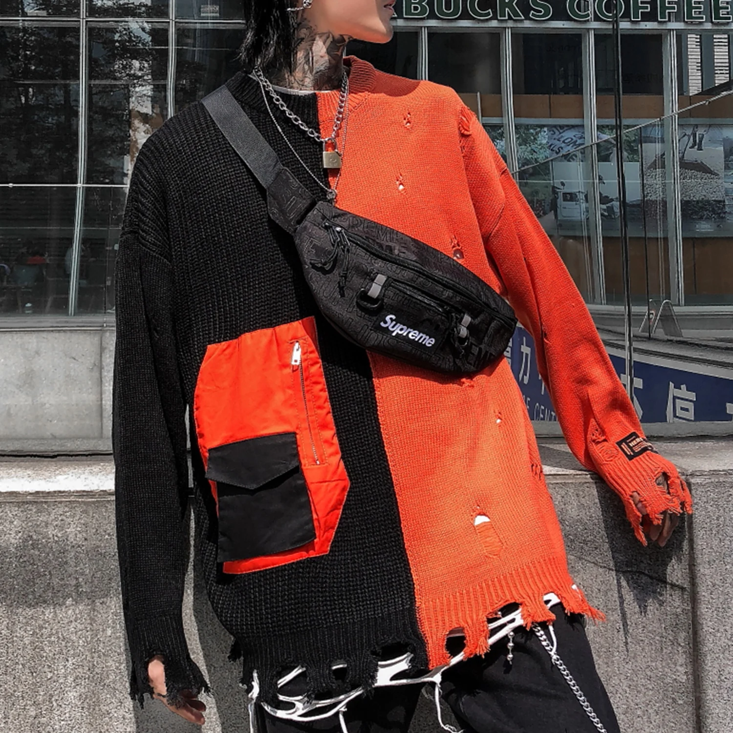 Aelfric Eden Color Clock Patchwork Pockets Knitted Mens Sweaters Streetwear Harajuku Hip Hop Fashion Casual Male Pullovers