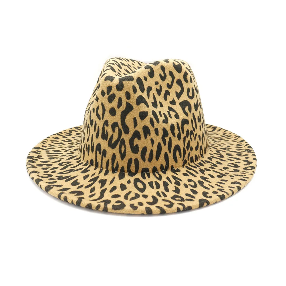 Новая зимняя мода с широкими полями Леопардовый принт зимняя шерсть фетровая шляпа для женщин Новая мода теплая Панама джазовая Шляпа Кепка