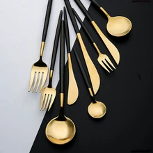 Сталь набор столовых приборов золотые столовые приборы Нержавеющая сталь ложка посуда вилка, ложка, Посуда Кухонная ложка и набор вилок столовые приборы