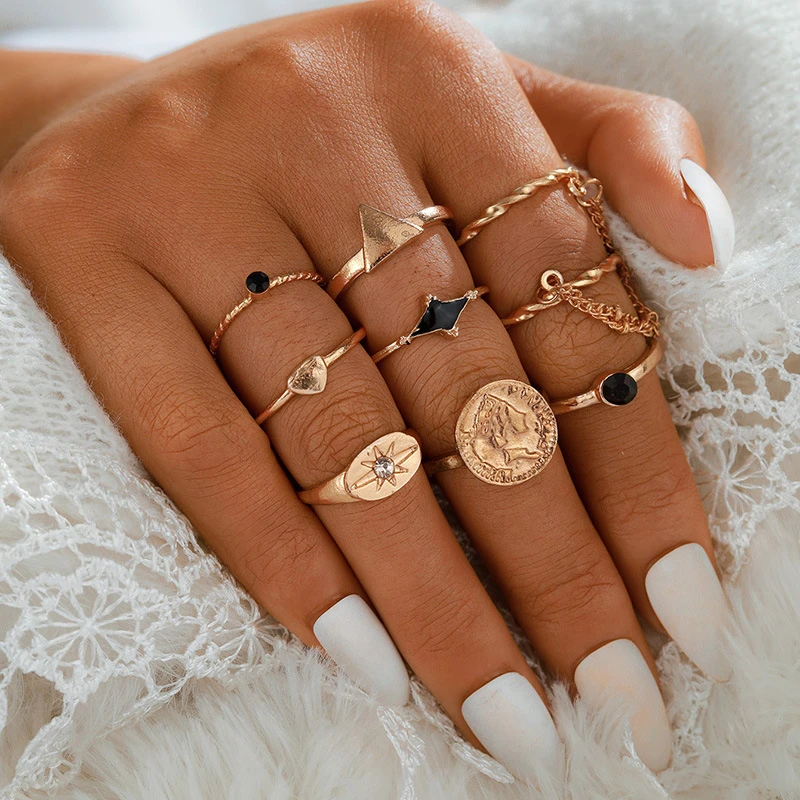 Conjunto de anillos para mujer, Bohemia, anillos, estética 2021, accesorios para chicas adolescentes, joyería Bohemia AliExpress