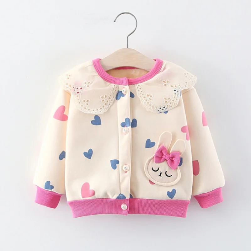  Cute Baby Girl Clothes Cartoon Rabbit Pattern Girls Jackets Coats Toddler Kids Jacket Outwear Butto