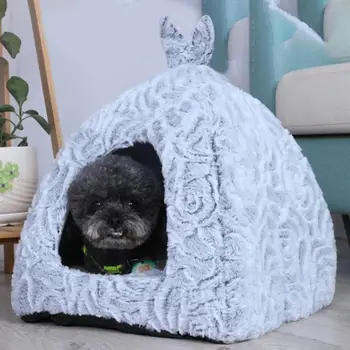 

Dog Cat House Cotton Winter Warm Nest Embossed Yurt for Small Medium Pet House Sleeping Bed Dog Basket Portable Pet Supplies
