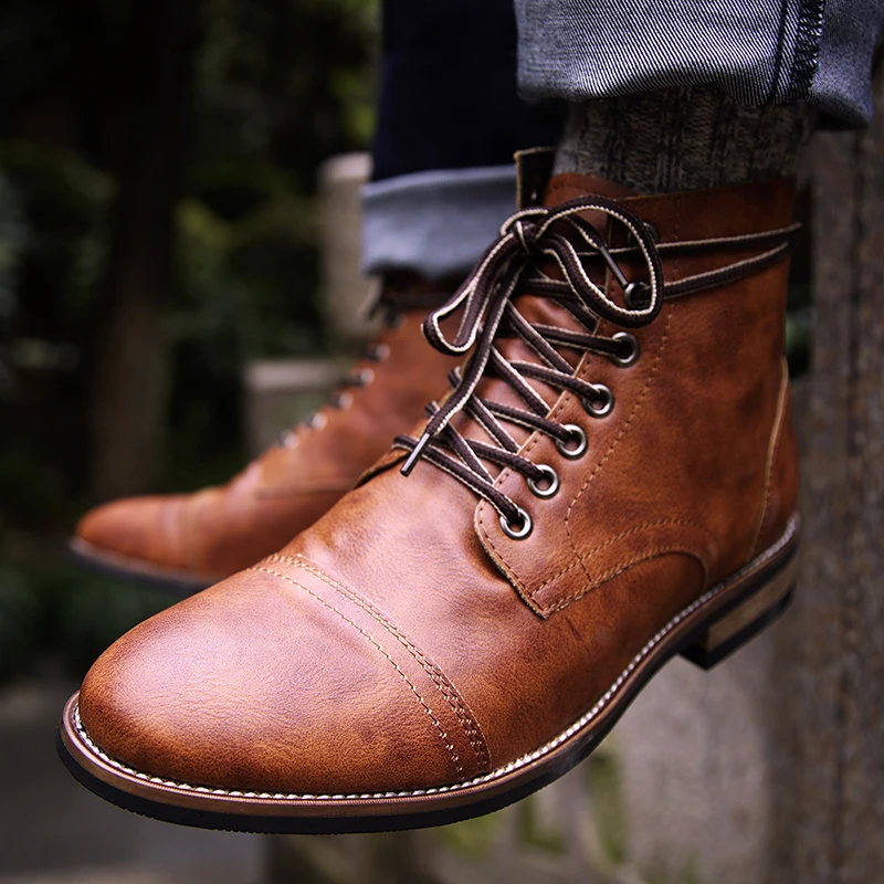 Masorini/Мужская обувь из искусственной кожи на шнуровке высококачественные Мужские Винтажные ботинки в британском стиле в стиле милитари осень-зима размера плюс 47 48 BRM-060