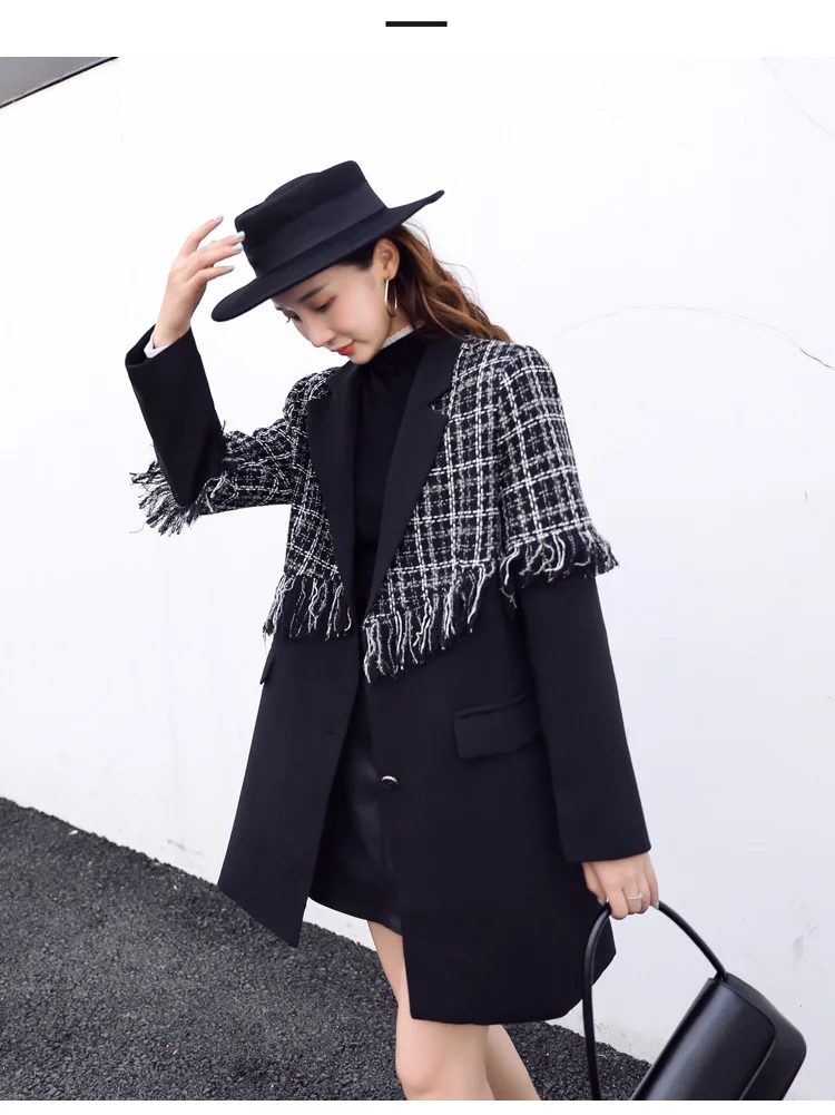 SHENGPALAE, осенне-зимняя одежда, Раздельный черный кружевной Блейзер, длинный отложной воротник, модное женское пальто, тренд FU445