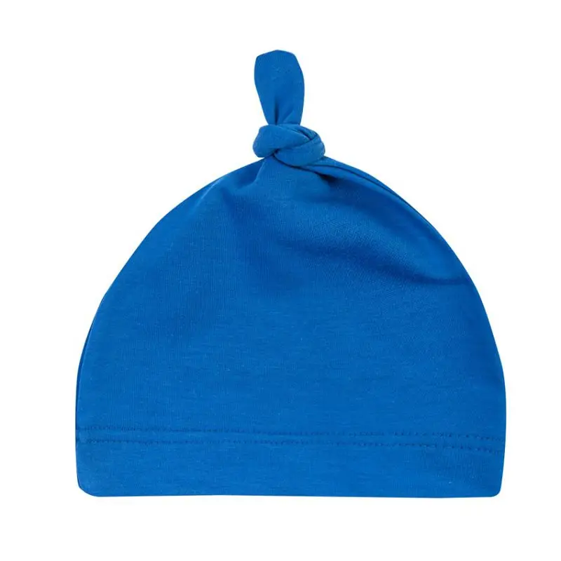 Осенняя хлопковая шапка для новорожденных мальчиков и девочек, милый мультяшный медведь, однотонный цвет, удобный высококачественный головной убор для сна, шапка - Цвет: Deep Blue