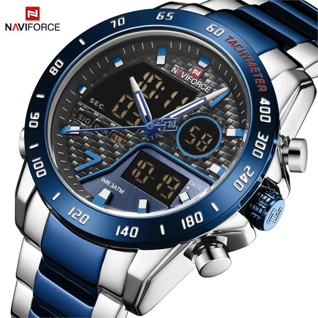 NAVIFORCE, мужские часы, 30 м, водонепроницаемые, топ класса люкс, брендовые, военные, спортивные, кварцевые, нержавеющая сталь, светодиодный, цифровые часы, Relogio Masculino