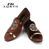 XQWFH Fashion Rhinestone Loafers for Men Slip-On Smoking Slippers Gold Emblem Tuxedo Dress Shoes Soft Casual Flats Wedding Shoes 1