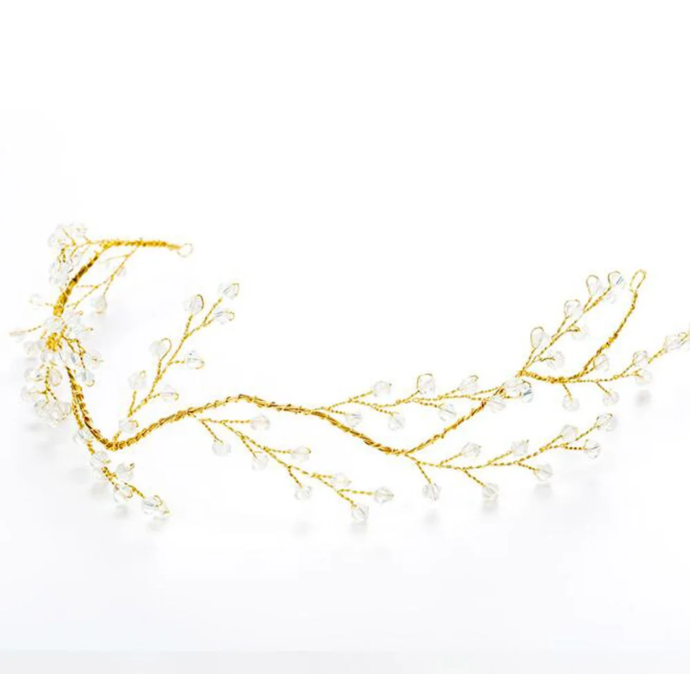 Золотая свадебная повязка на голову с кристаллами цветочный свадебный головной