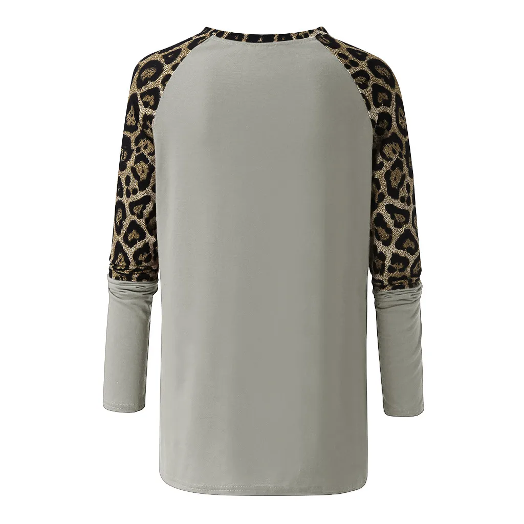 Trendy New Leopard Blouse Shirt Women Fashion Leopard Pattern Splice Color Long Sleeve O-Neck Top Blouse roupa feminina@45