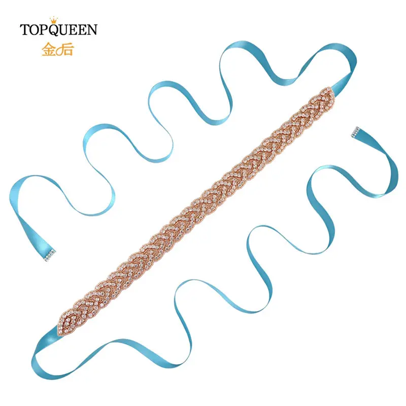 TOPQUEEN, S216-RG, розовое золото, Свадебные ремни, расшитые бисером, свадебный пояс, стразы, бриллиантовый пояс, вечернее платье, пояс для свадьбы, sashs - Цвет: blue