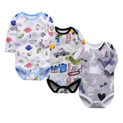 Одежда для маленьких мальчиков Боди для новорожденных комплект с длинными рукавами 3, 6, 9, 12, 18, 24 месяцев, 3 комплекта одежды для маленьких