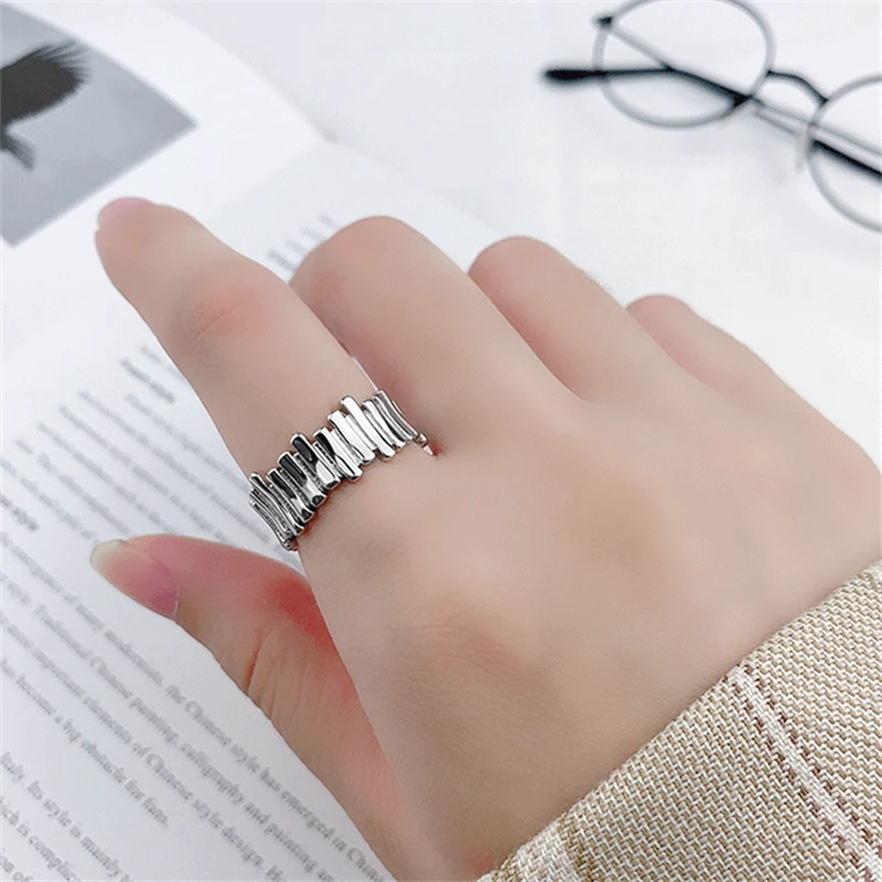 Lispector 925 Sterling Silver Korean Fences Irregular Rings for Women Cute Minimalist Open Ring Bridal Wedding Unisex Jewelry
