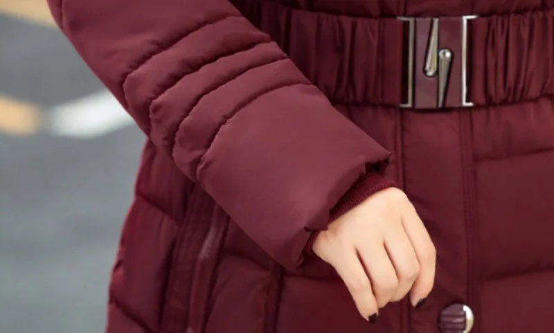 X-Длинная зимняя женская куртка с капюшоном размера плюс 5XL с поясом, тонкое пальто с меховым воротником, толстая стеганая куртка, женская верхняя одежда, длинная парка