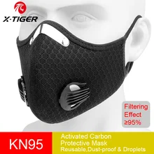 X-TIGER, велосипедная маска для лица, фильтр против загрязнения, Спортивная маска PM 2,5, дыхательный клапан с активированным углем, MTB маска с 2 фи...(China)