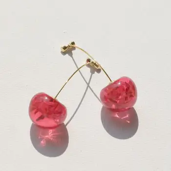 

2020 New Summer Dried Flower Wine Red Cherry Cute Fruit Long Drop Earrings For Women Vintage Pendientes Gifts