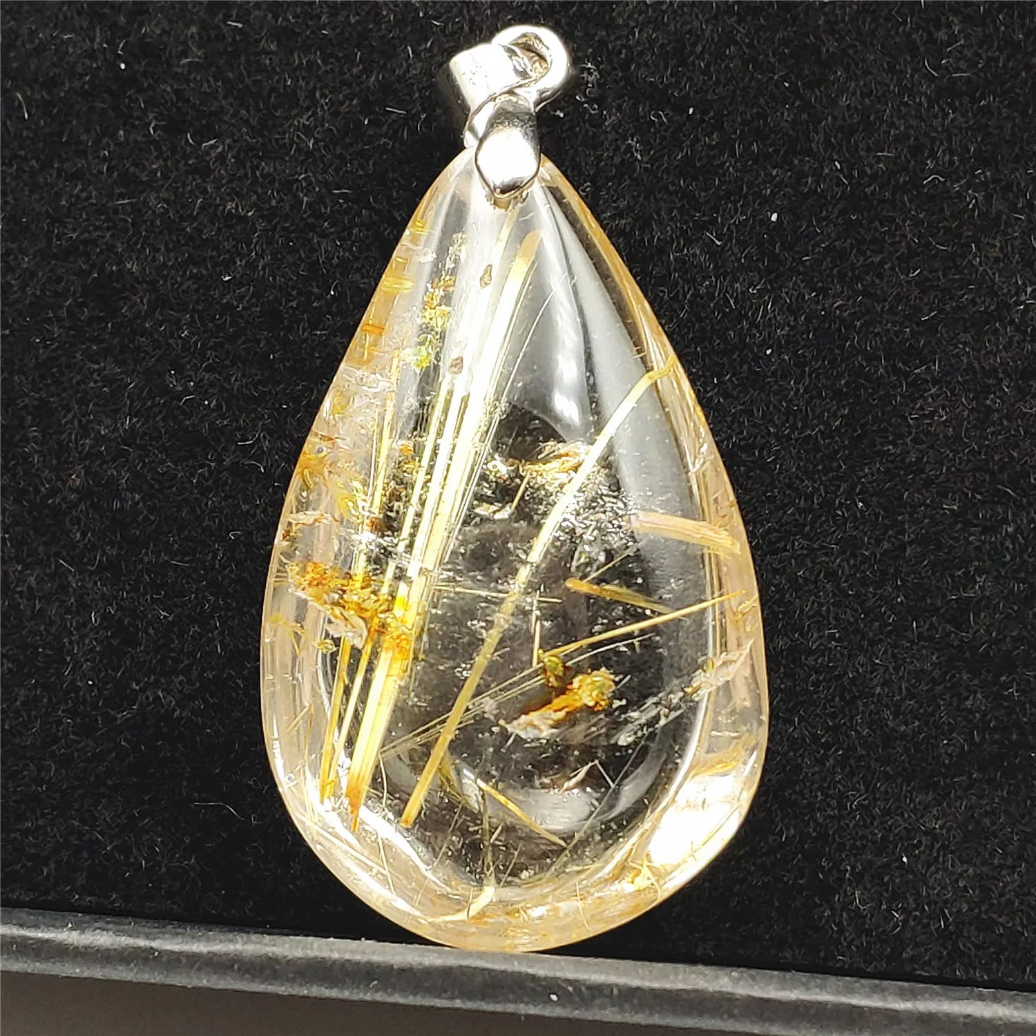 

Natural Gold Rutilated Quartz Pendant Water Drop Gemstone Party Anniversary Gift 35x22x11mm Crystal AAAAA Stone Pendant