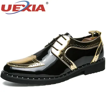 

UEXIA Men Italian Fashion Leather Gold/silver Glossy Shoes Luxury Glossy Dress Party Elegant Male Footwear Wedding Shoes Busines