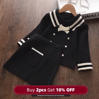 

Menoea Girls College Style Dresses 2020 Winter Children Striped Sweater Princess dress Autumn Button Sweater Children Clothing