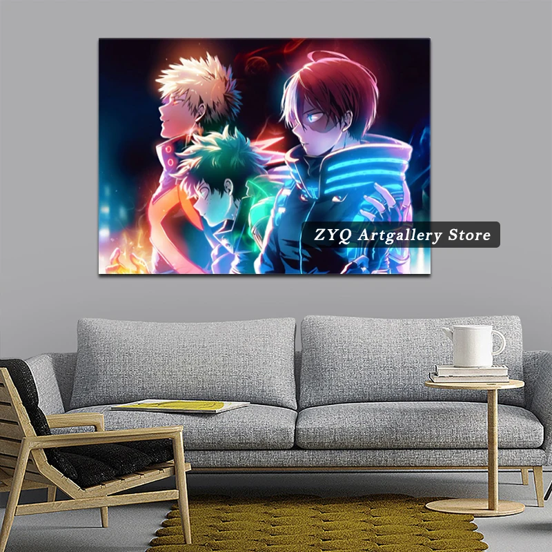 Постер на холсте с изображением героев японского аниме Deku Bakugo Todoroki Настенная