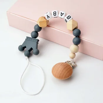 

Baby Pacifier Clip Beech Wood Bead Star Silicone Beads Soother Chain Baby Teether Toy Nipple Holder