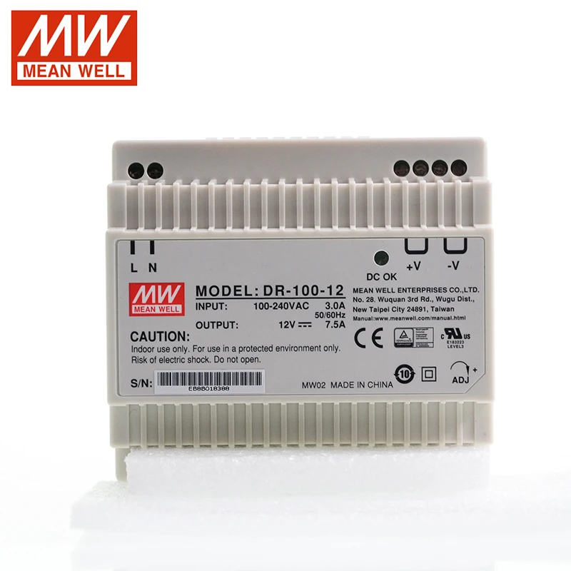 Источник питания MEAN WELL DR-100-12 90 Вт 12 В на DIN-рейку 110 В/220 переменного тока