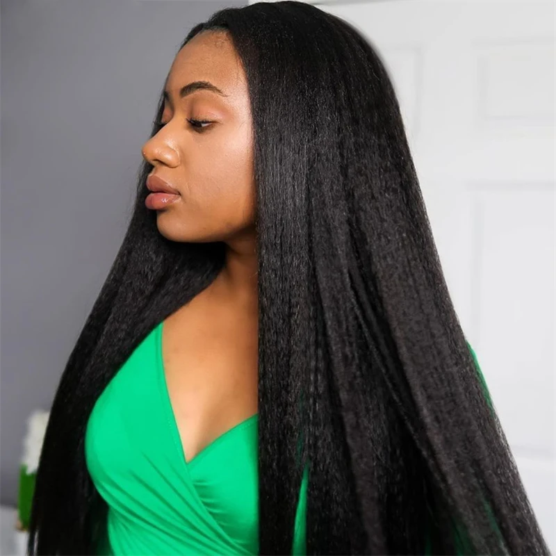 Natural Long 28 inch Soft Black Yaki Kinky Straight Hair Wig For Women Natural Hairline Kinky Straight Wig With Afro Baby Hair Natural Long 28 inch Soft Black Yaki Kinky Straight Hair Wig For Women Natural Hairline Kinky Straight Wig With Afro Baby Hair