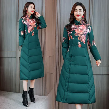 

Cotton Direct Selling Slim Women's Long Section 2019 Autumn And Winter Clothing New Fashion Retro Printing Thick Padded Jacket