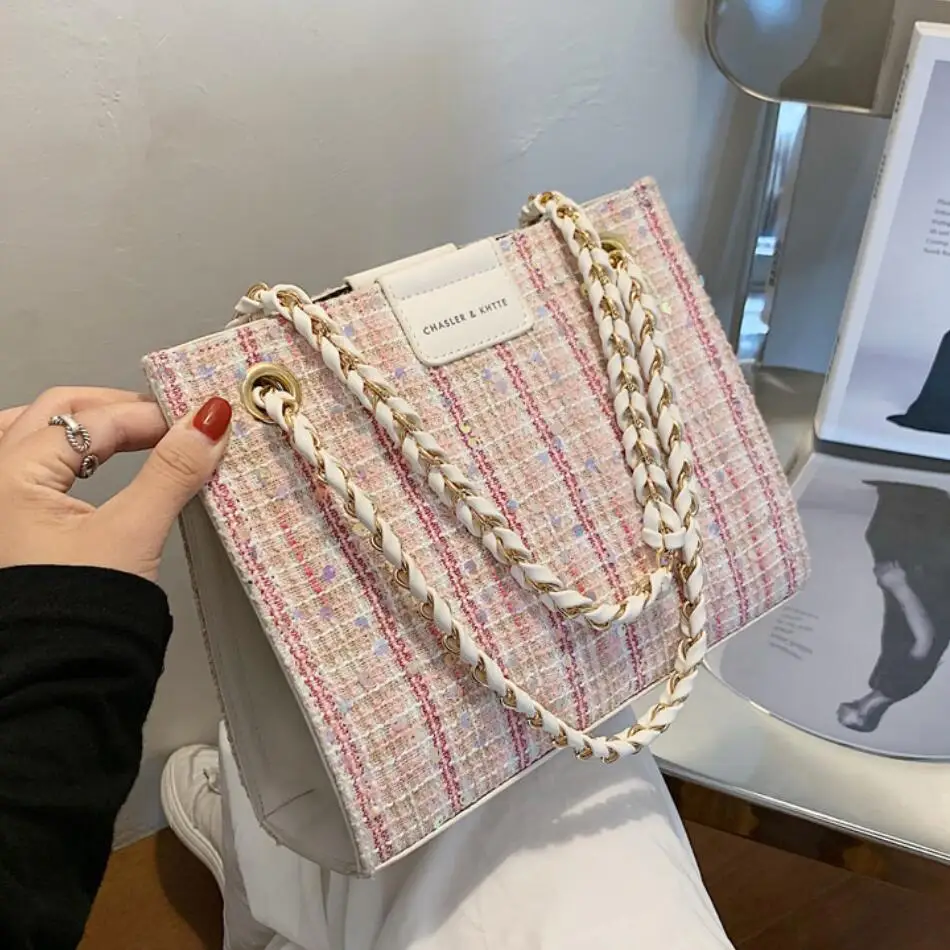Sequins Square Tote bag 2020 Fashion New High-quality Wool Women's Designer Handbag Chain Shoulder Messenger Bag Travel Bag