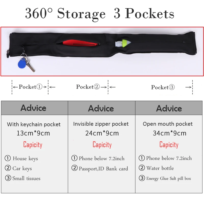 QUESHARK Invisible Running Waist Bag Anti-theft Mobile Phone Bag Outdoor Sports Fitness Cycling Belt Bag For 7.2 inch Phones 4