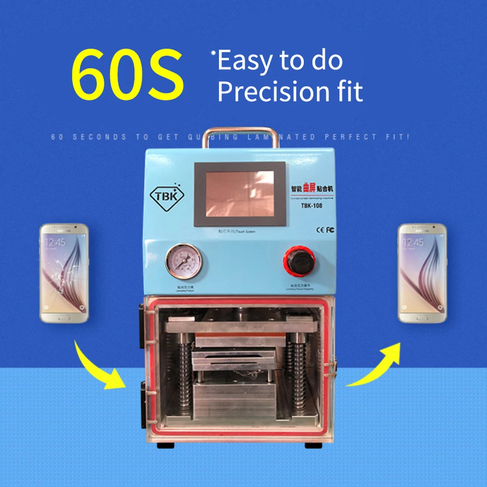 

Screen Pressing Machine OCA Vacuum Laminating Machine LCD Cover Plate Intelligent Screen Bursting Repair Curved Screen TBK-108