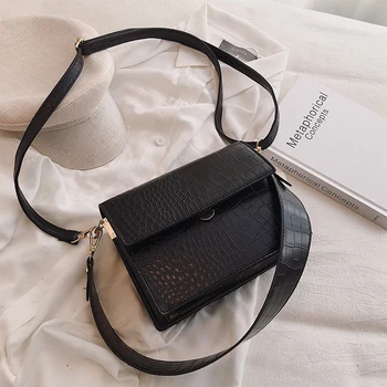 

Designer Crocodile Print Shoulder Crossbody Bags for Women Wide Shoulder Strap Small Flap Bags Lady Handbags Purse New 2020