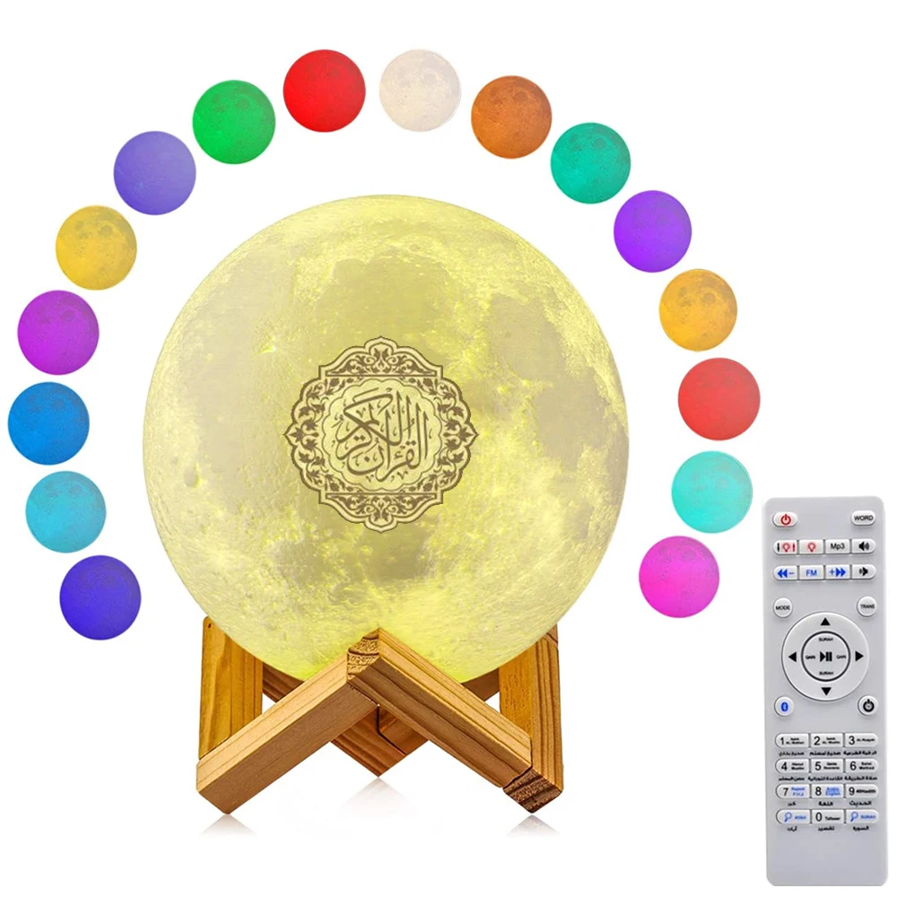 Luz Nocturna LED Quran para lámpara de Luna 3D, lámpara de Luna 3D con cambio de Color, recargable, con control remoto