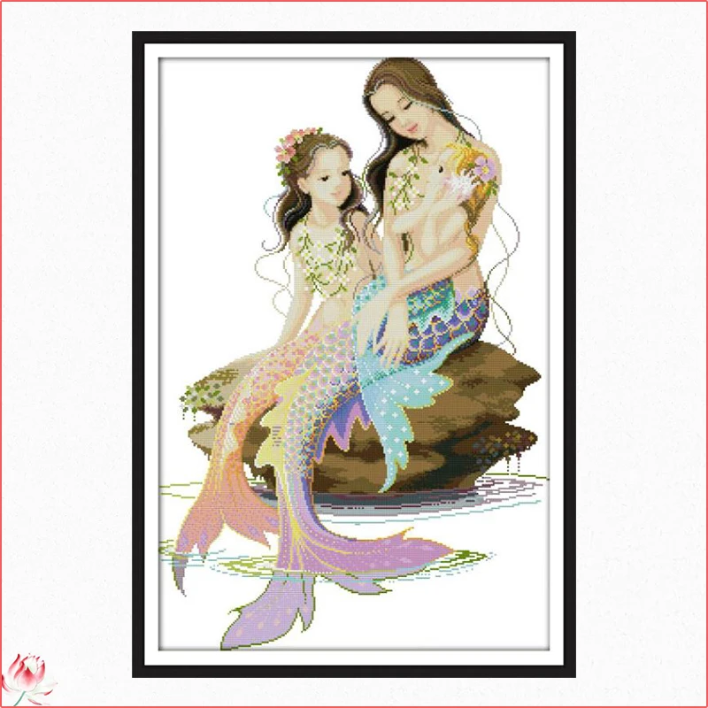 

Joy Sunday Mermaid Character Chinese Cross Stitch Kits Ecological Cotton Stamped Printed 14CT DIY Easy to Use Home Decoration