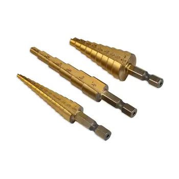 

3Pcs Drill Bit Set Steel Titanium Nitride Coated Step Quick Change 1/4" Shank The Material Is High Speed Steel