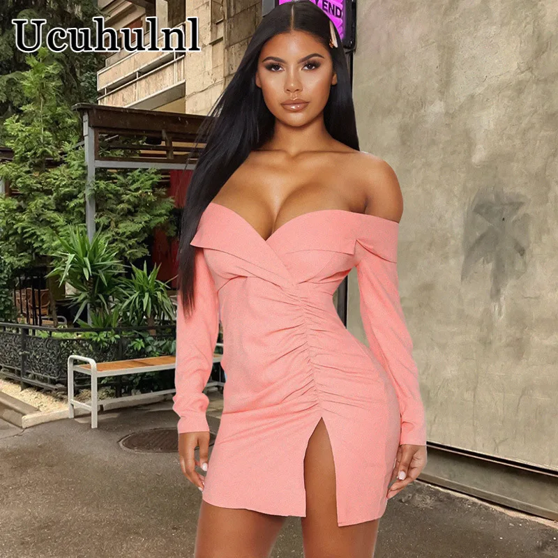 2019 осень-зима женские Мини Вечерние платья с длинным рукавом открытыми плечами