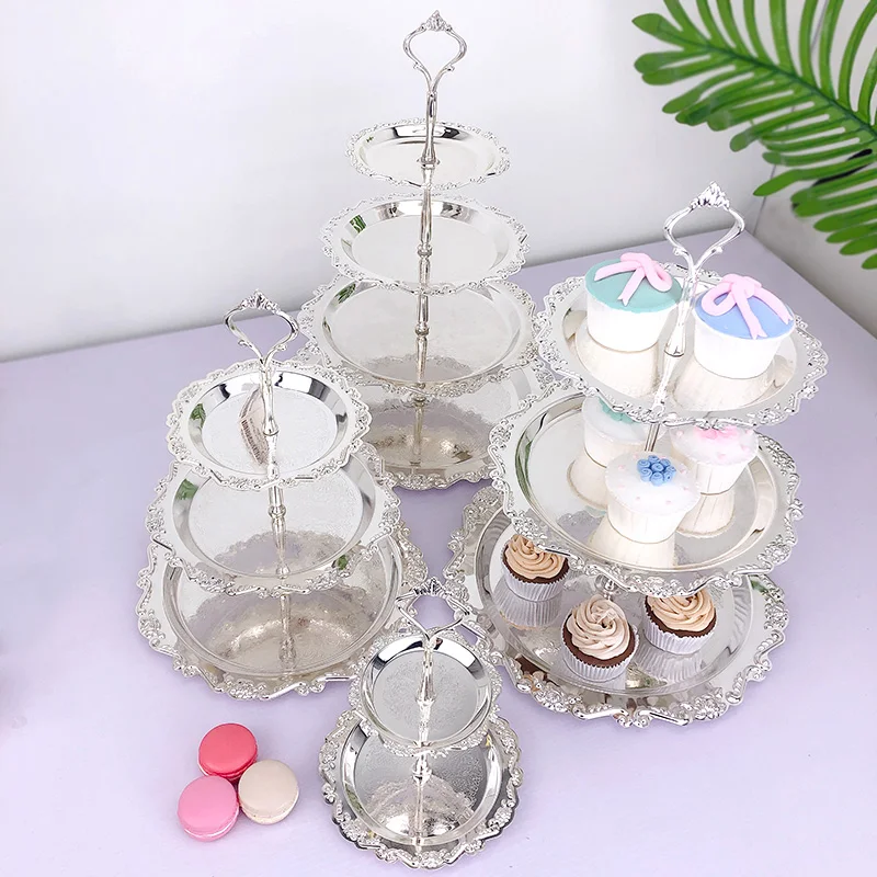 European style Cake Stand Plate Bracket Metal 3Layers Wedding Party Cake Plate Stand Cake Fruits Placed Tool Golden Plates Stand