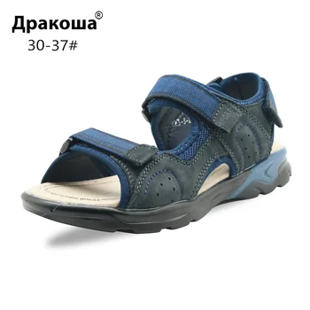 

Apakowa Boys Genuine Leather 3 Straps Hook&Loop Beach Sandals for Little Boy Kids Summer Open Toe Sports Sandals Children Shoes