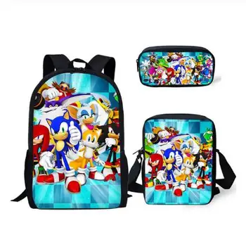 

Fashion 3PC/Set Backpack Sonic The Hedgehog Pattern Students School Bags Cartoon Anime Designer Teenagers Book-Bags Set