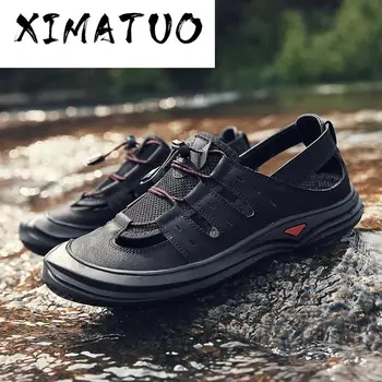 

2020 New Men Sandals Genuine Leather Summer Quality Beach Slippers Beach Shoes Water Sandals Waterproof Men Outdoor Sandals