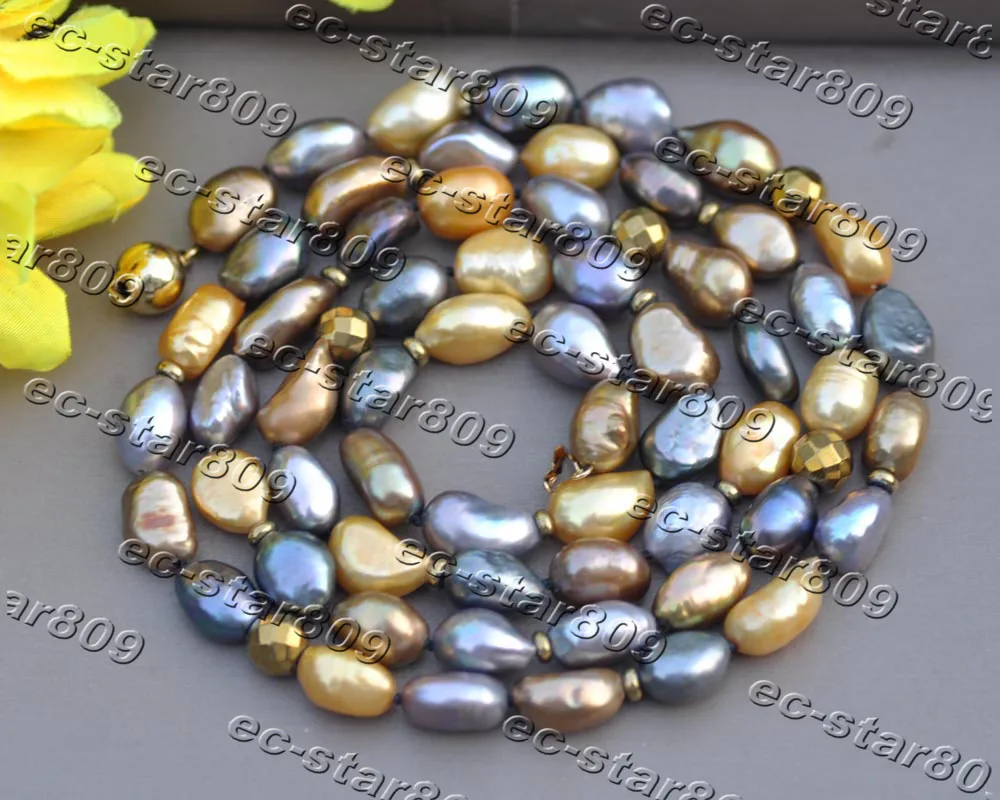 

Z11410 18”-50" 14mm Baroque Multicolor Freshwater Pearl Hematite Necklace